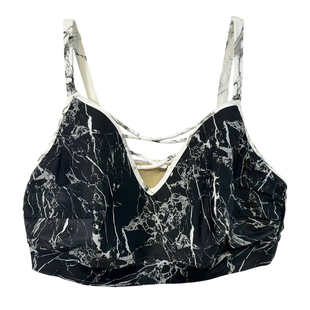 Cacique Swim Plus Size 22 Bikini Top Black White Marble Vacation Cruise 200